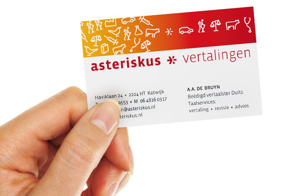 ontwerp van visitekaartje voor Asteriskus vertaalburo