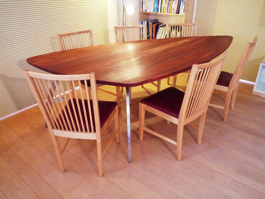 vergadertafel woontafel Rijen in underlayment en mahonie